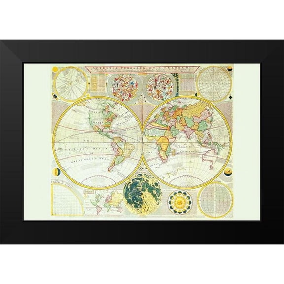 Dunn, Samuel 18x13 Black Modern Framed Museum Art Print Titled - Stereographic Map of the Earth and the Moon