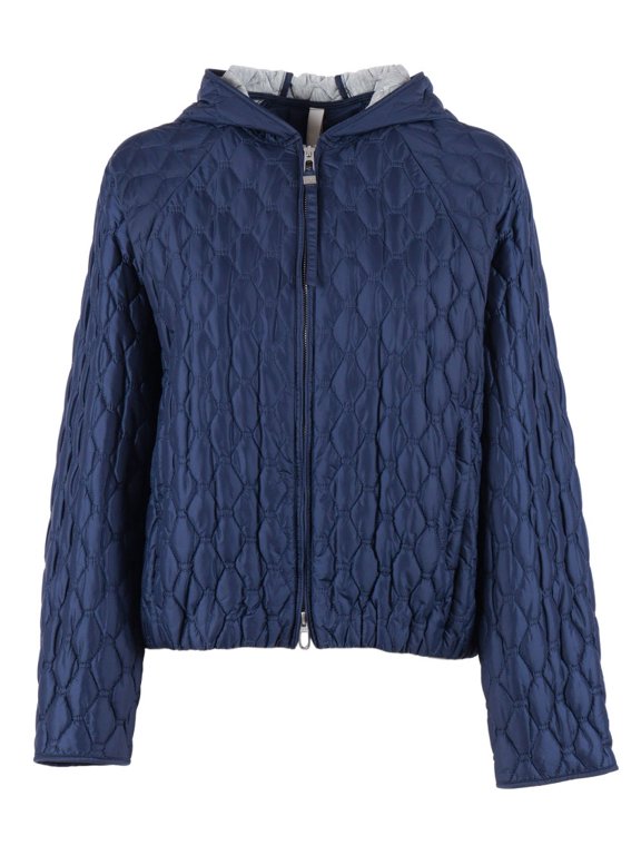 Diamond Pattern Hooded Quilted Down Jacket (Women's)