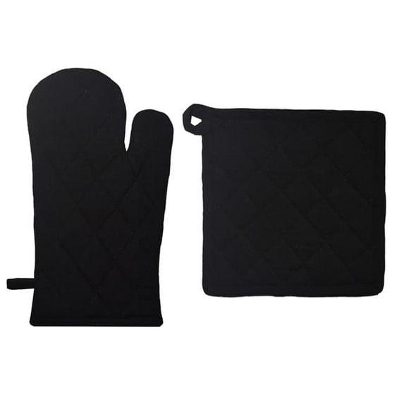 Dunroven House ORK104MP-BLK Quilted Oven Mitt & Potholder Set, Black