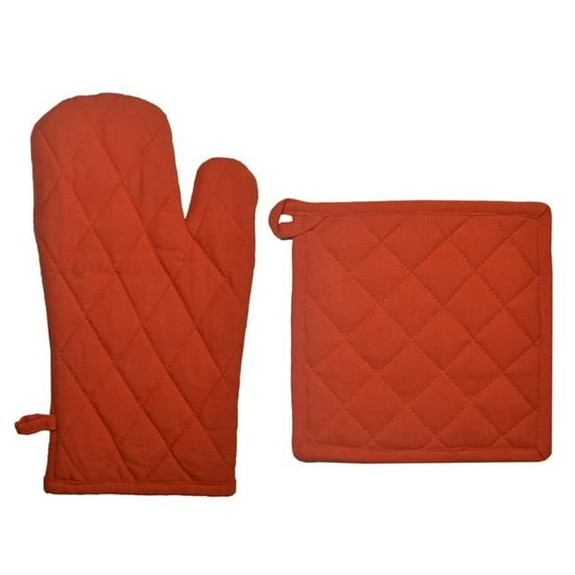 Dunroven House ORK104MP-OR Quilted Oven Mitt & Potholder Set, Orange