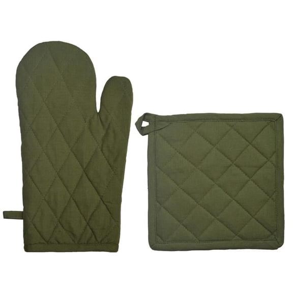 Dunroven House ORK104MP-S Quilted Oven Mitt & Potholder Set, Sage