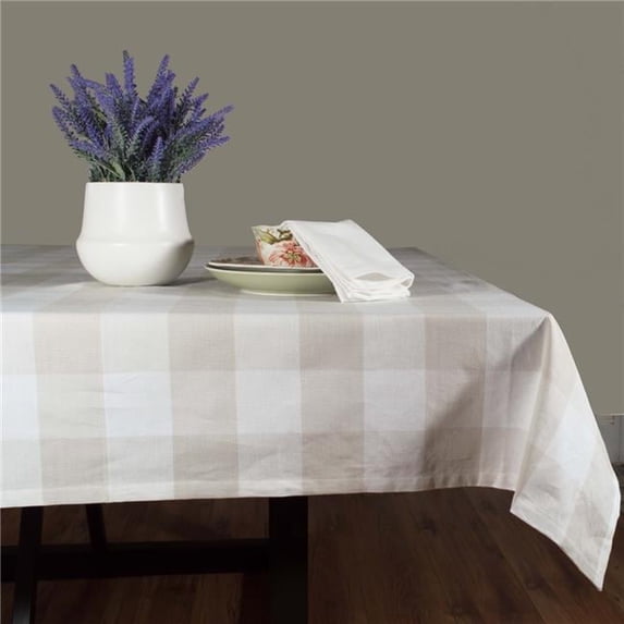 Dunroven House RK819-NAT 54 in. Farmhouse Check Square Tablecloth, Wheat & Cream