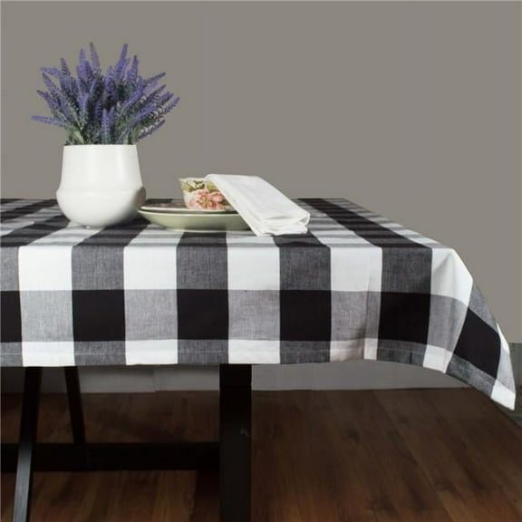 Dunroven House RK820-BLK 60 x 84 in. Farmhouse Square Tablecloth, Black & White