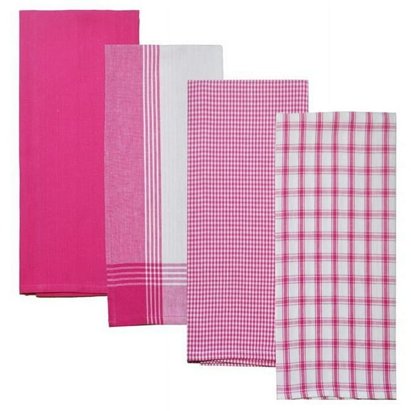 Dunroven House RVARTYPINK Variety Kitchen Towel, Pink & White - Set of 4
