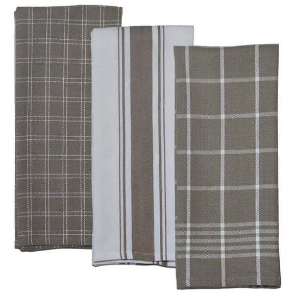 Dunroven House Variety Kitchen Towels - Taupe & White - Set of 3