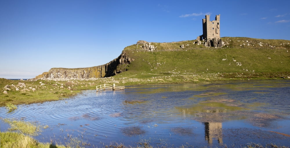 Dunstanburgh Castle Northumberland England Canvas Art - John Short Design Pics (42 x 22)