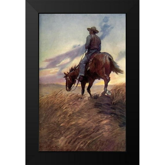 Dunton, William 10x14 Black Modern Framed Museum Art Print Titled - Horse in Sunset from Winston of the Prairie 1907