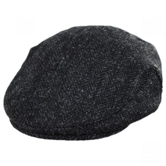 Dunvegan Harris Tweed Wool Ivy Cap - S - Black/Charcoal