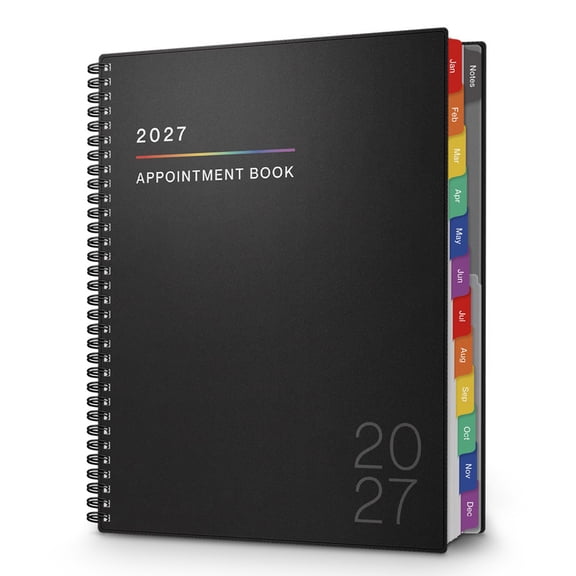 Dunwell 2027 Appointment Book 8.5x11, Black with Rainbow Tabs