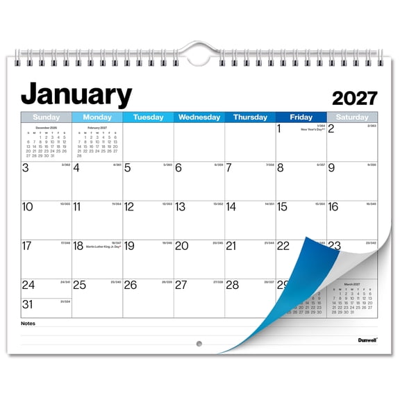 Dunwell 2027 Wall Calendar, 8.5 x 11 Blue Shades, 12-Month January to December 2027
