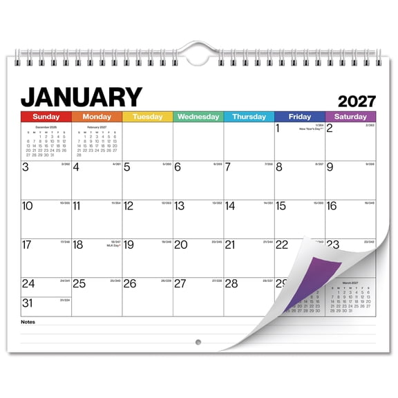 Dunwell 2027 Wall Calendar, 8.5 x 11 Rainbow, 12-Month January to December 2027, Twin-Wire Bound