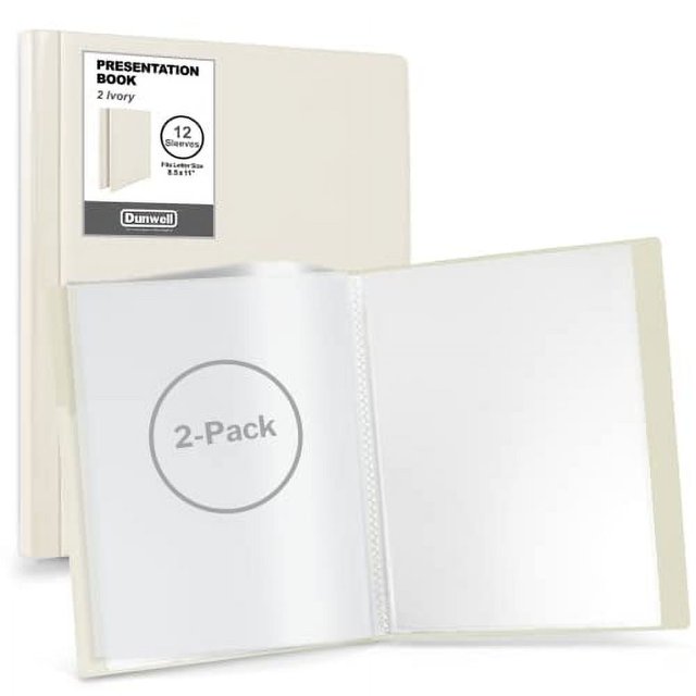 Dunwell Binders with Plastic Sleeves 12Pocket (2 Pack, Ivory) Presentation Books 8.5x11