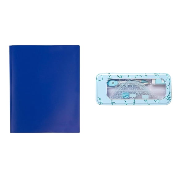Dunwell Colored Plastic Folder With Pockets And Prongs Fasteners For Document Organization - Blue