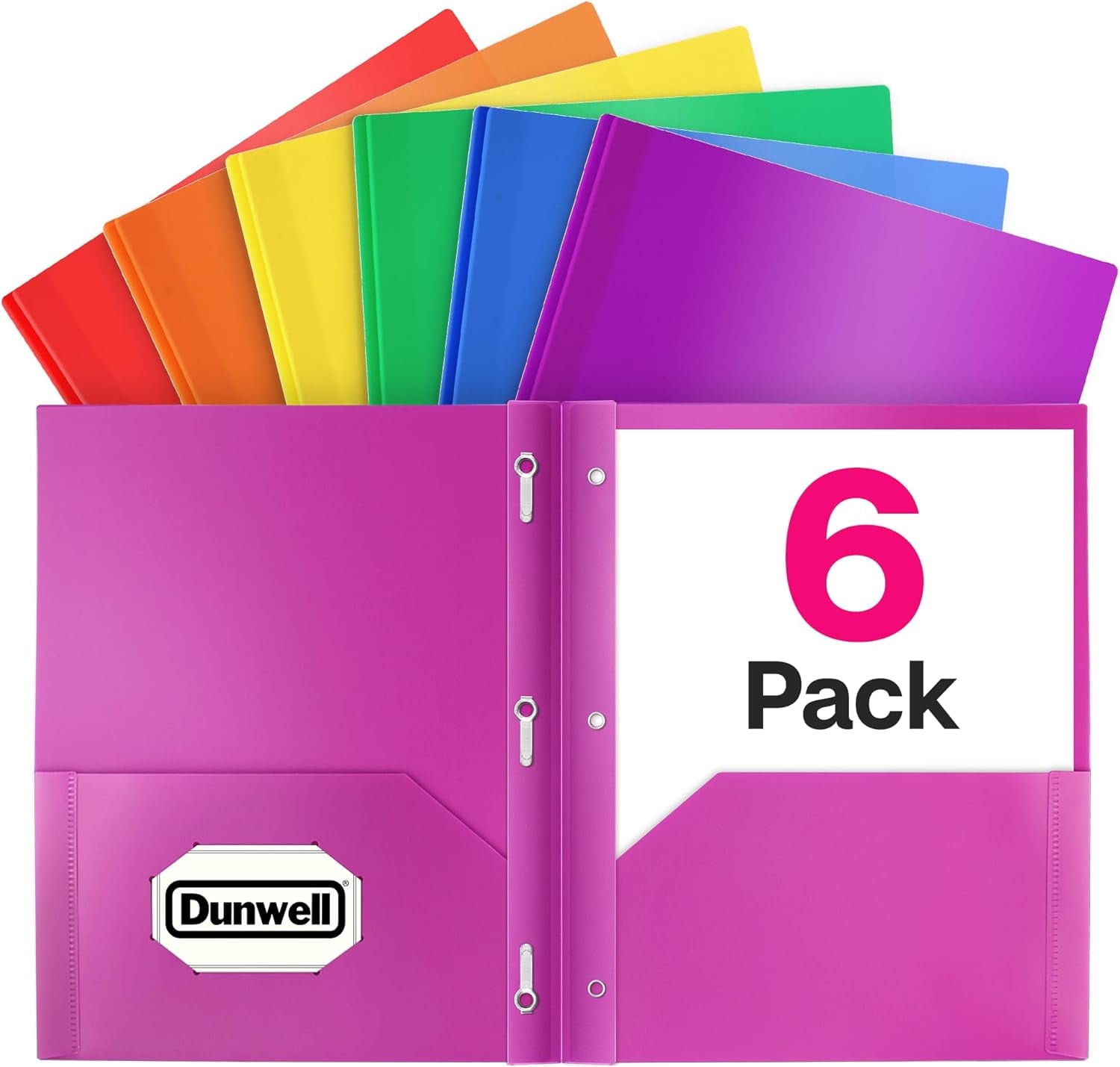 Dunwell Plastic 2 Pocket Folders with 3 Prongs, (7 Pack, Assorted ...