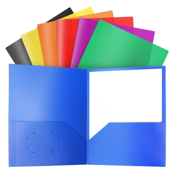 Dunwell Plastic 2-Pocket Folders with Prongs, Letter Size, Durable Poly, 7-Pack