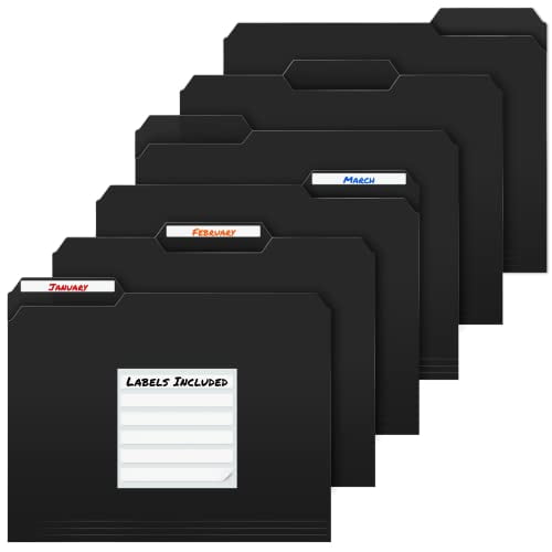 Dunwell Plastic Black File Folders (6 Pack), Sturdy 1/3 Tab Black
