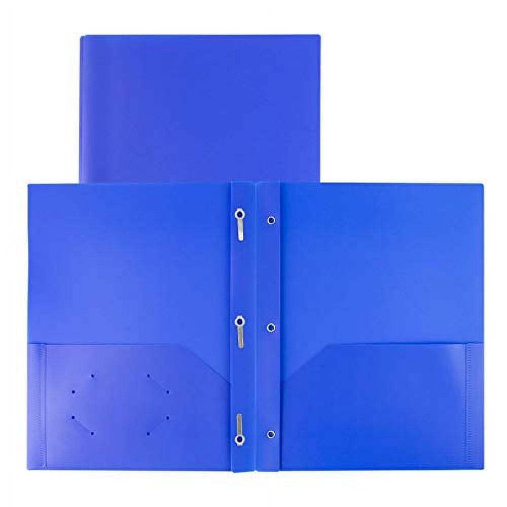 Dunwell Plastic Pocket Folders with Prongs - (2 Pack, Blue), 2 Pocket 3 Prong Folders, Durable Plastic Folders with Pockets and Brads, Poly 2 Pocket Folder with Clasp, Labels Included