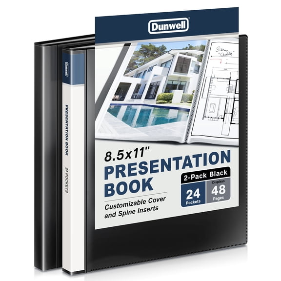 Dunwell Presentation Binder 24-Pocket, Black, 2-Pack