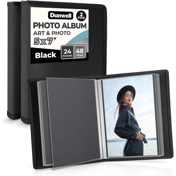 5x7 Art Portfolio Book, Black, Slip-In Picture Binder, 2-Pack