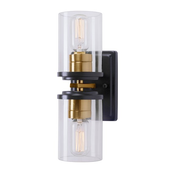 Duo 2-Light Black and Soft Gold Wall Sconce with Clear Glass - Black and Soft Gold