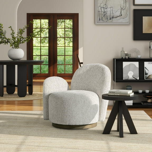 Duo 31.5" LAF One-Arm Swivel Accent Chair with Beige Chenille