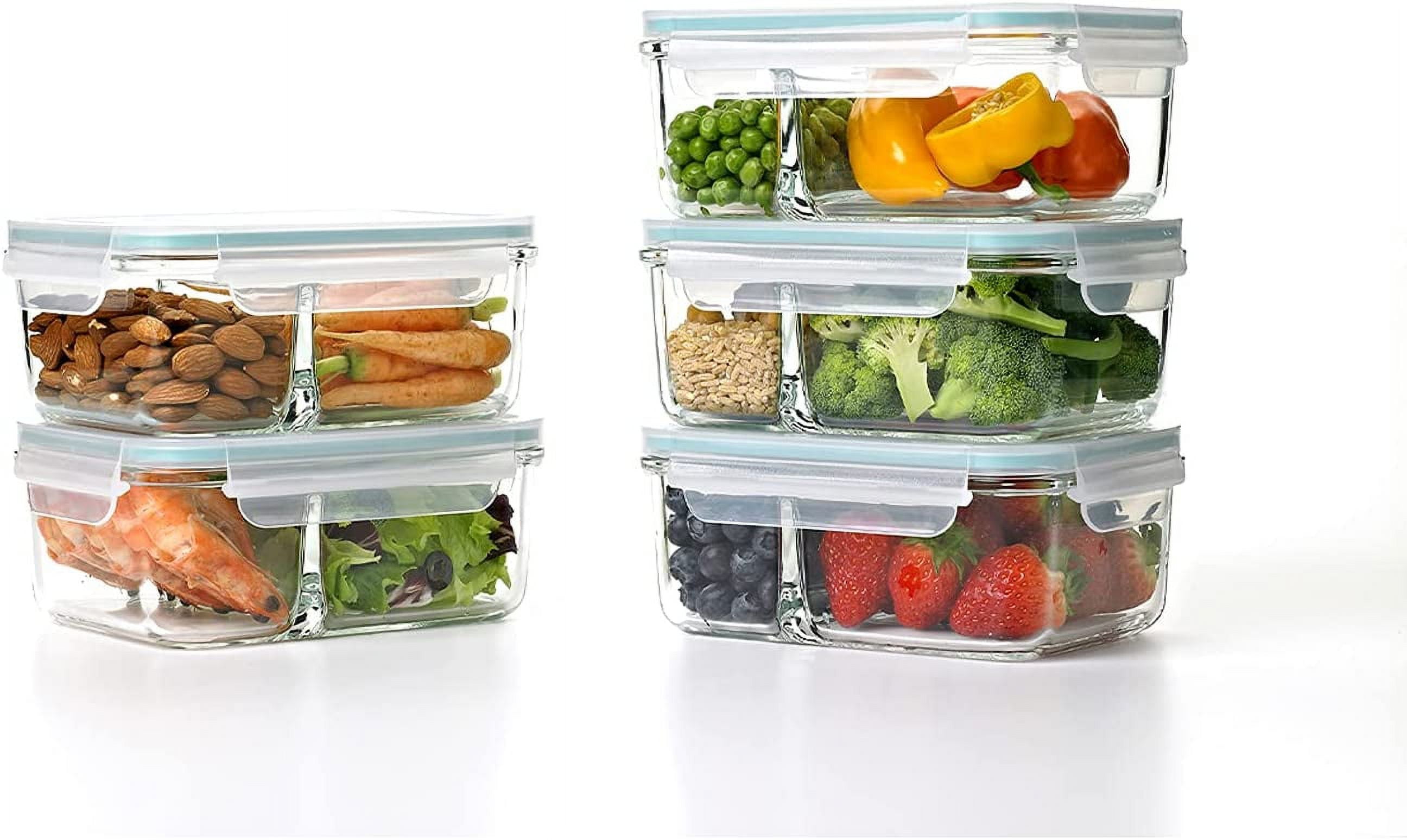Duo 5 Piece Clear Tempered Glass Microwave, Dishwasher, zer Safe Divided Food Storage Containers