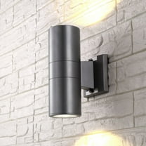 JONATHAN Y Duo 6" 2-Light Modern Midcentury Cylinder Outdoor Metal/Glass Integrated LED Sconce with Uplight, Silver