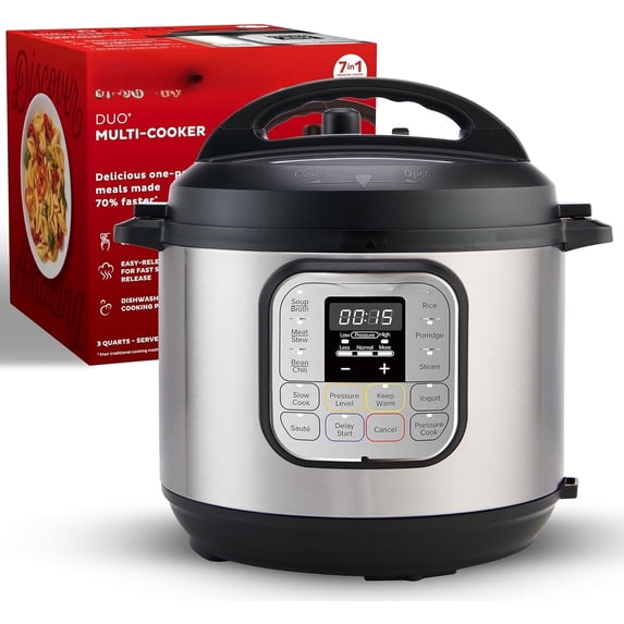 Duo 7-in-1 Mini Electric Pressure Cooker, Slow Rice Cooker, Steamer, Sauté, Yogurt Maker, Warmer & Sterilizer, Includes Free App with over 1900 Recipes, Stainless Steel, 3 Quart