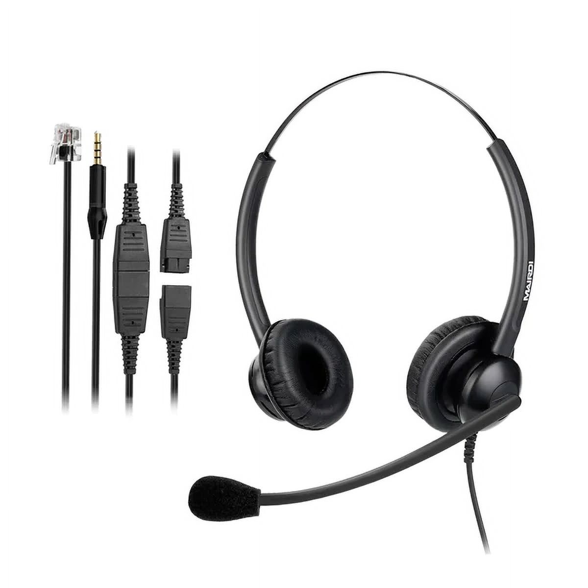 Duo Call Center Office Headphones with RJ9 Jack & 3.5mm Connector for