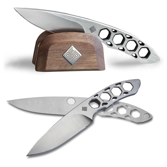 - Duo Desk Knife, Multi-Purpose Letter Opener with Dual Magnetic Knives, includes Walnut Stand, Spear Point Blade Shape 80DKS