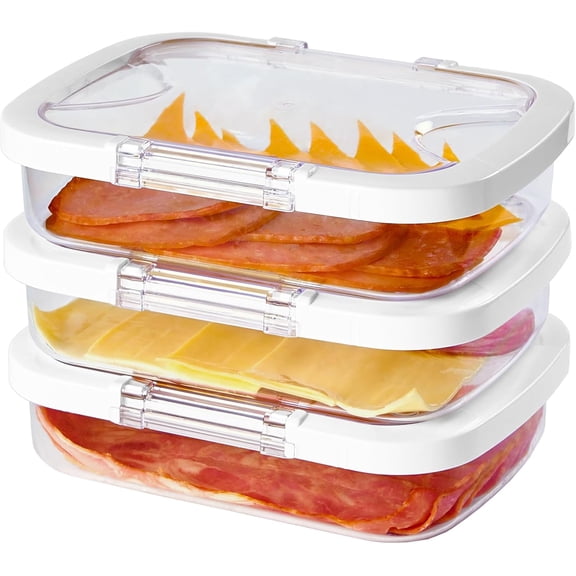 Duo Loc Deli Meat Containers for Fridge with Airtight Lids, Stackable Refrigerator Organizer for Lunch Meat Storage Sandwich Ham Cheese Salami Sliced Turkey, Clear Tritan Box (Cold Cuts 3pk)