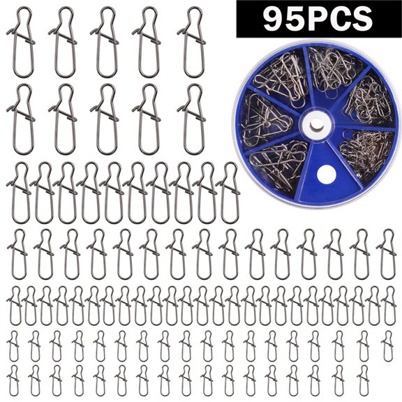 Duo Lock Fishing Snap Kit, 95pcs Metal Connector Clips 26-77lb for Hooks Lures Tackle Rigs