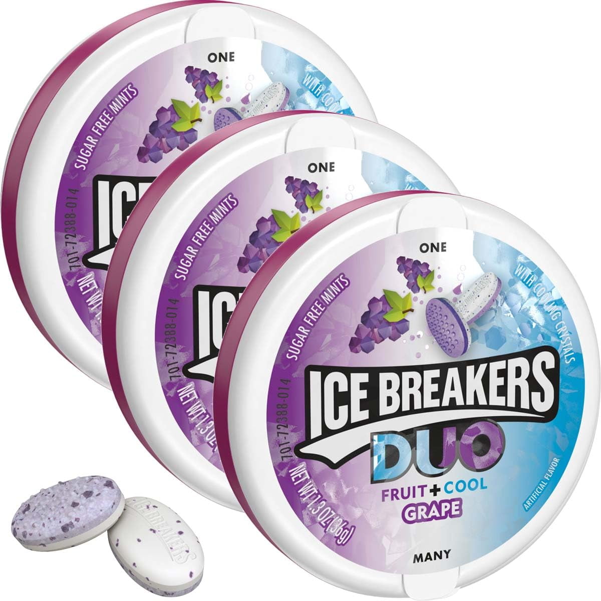 Duo Mint Grape Ice Breakers Mints Tin, 3 Pack (1.3 oz Each)