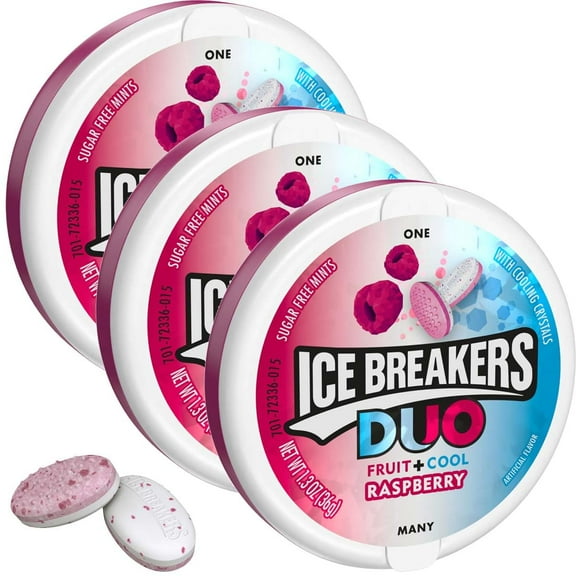 Duo Mints Raspberry Ice Breakers Mints Tin, 3 Pack (1.3 oz Each)