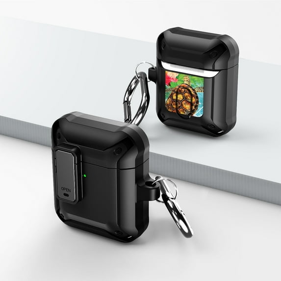 Duo Shield Secure Lock Designed For Apple AirPods Generation 1 & 2 With Hook, Black/Black