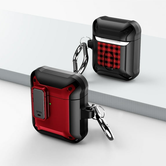Duo Shield Secure Lock Designed For Apple AirPods Generation 1 & 2 With Hook, Red/Black