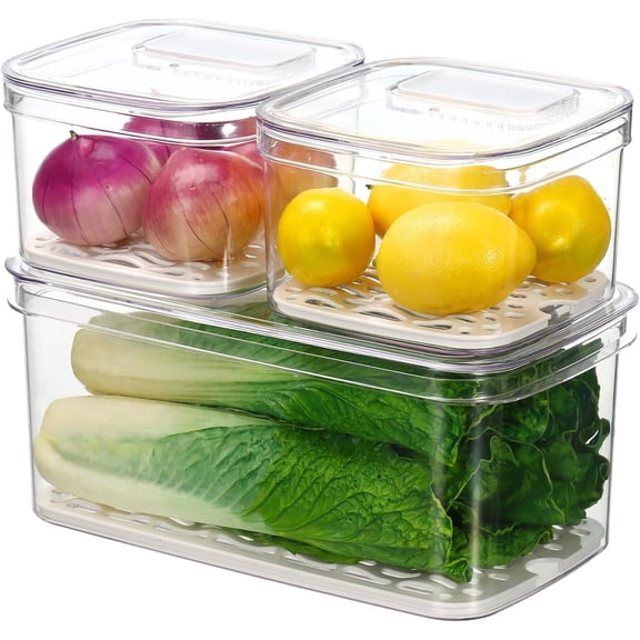 Duo Veggie Keeper for Fridge with Vent & Drain Trays, LARGE Fruit Vegetable Storage Container for LONG Produce Veggie, Cabbage Celery Lettuce Asparagus Zucchini Saver for Refrigerator