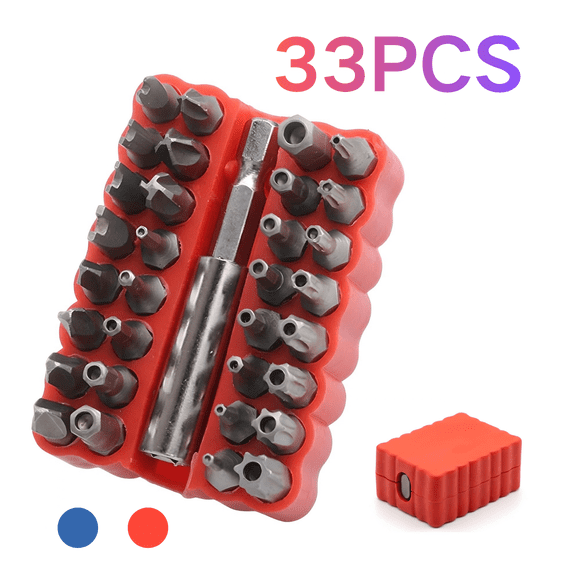 DuoBao 33pcs Security Bit Set 1/4 Inch Hex Shank Screwdriver Bit Set,Tamper Proof Bits-Torx+Hex+Tri Wing+Star+Spanner for Torx Security Screwdriver Set,High Hardness Impact Driver Bit Set - Red