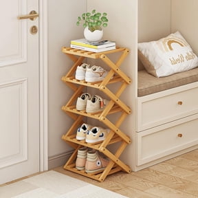 DuoBao 5 Tier Bamboo Shoe Rack, Foldable Vertical Free Standing Shoe Storage Shelf Foldable design, Free standing for entryway or living room, Vertical organizer, Space saving closet shelf