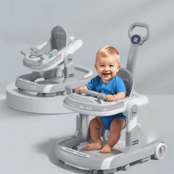 DuoBao 5-in-1 Foldable Baby Walker with Foot Pads & Handles for Boys and Girls 6-24 Months, Gray