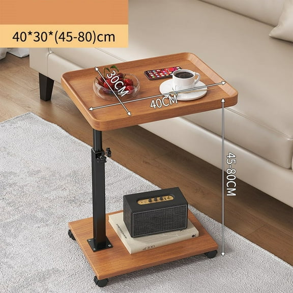 DuoBao Adjustable Height C Shaped End Table,360 Swivel Adjustable Desk with Wheels,for Living Rooms & Bedrooms(Wood Color)