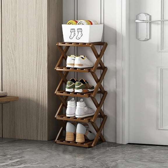 DuoBao Bamboo Shoe Rack, Foldable Vertical Free Standing Shoe Storage Shelf Foldable design, Free standing for entryway or living room, Vertical organizer, Space saving closet shelf