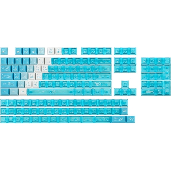 DuoChrome Keycaps Set, 150 , Cherry Profile, Shine Through, PBT+PC, Dye-sub, 65%/75%/TKL/96%/Full Size, Custom Keyboard Keycaps Set for Mechanical Gaming Keyboard (Blue)