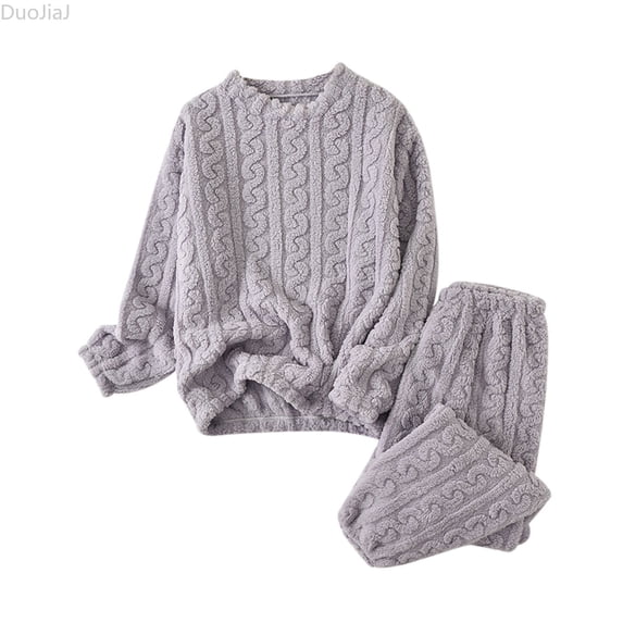 DuoJiaJ 2 Piece Pajamas for Women Set Loungewear Outfits Knit Sweater Womens Long Sleeve Fuzzy Pajama Sets Purple One Size