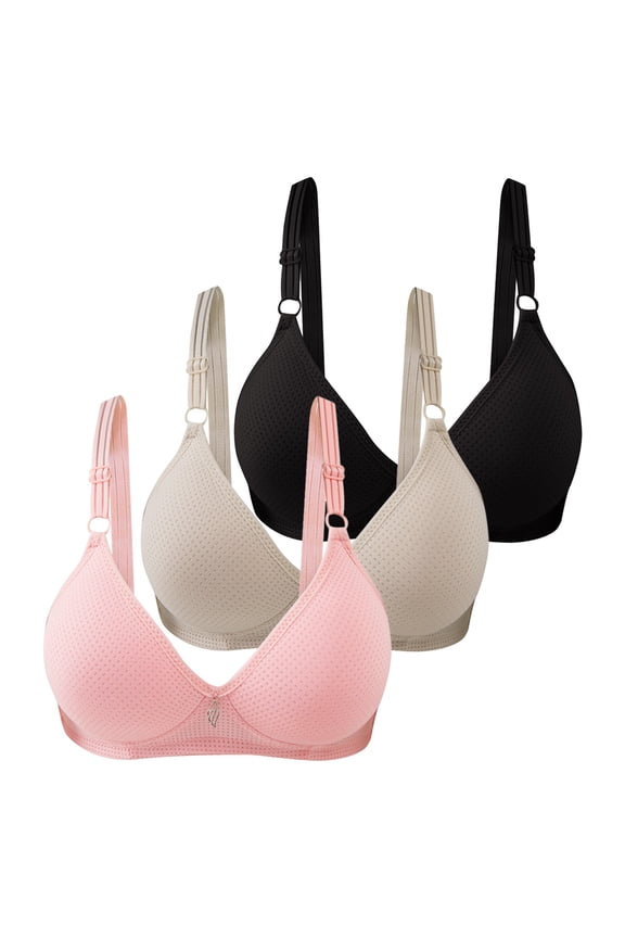 3 PCS Women Wirefree Soft Simple Comfortable Design Bra Beige