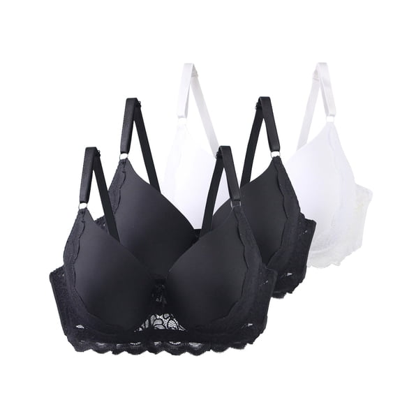 DuoJiaJ 3PC Comfortable And Transparent Shoulder Strap Cordless Backless Spongeless With Convertible Shoulder Straps T-Shirt Bras Purple