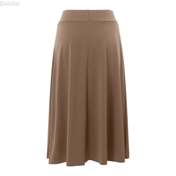 DuoJiaJ A-Line Midi Skirts for Women High Waist Knee Length Casual Flared Flowy Skirt Brown XXL