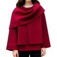 thumbnail image 1 of DuoJiaJ A Short Knitted Coat With A Solid Color Asymmetrical Scarf For Women Fall Plus Size Tops Red L, 1 of 3