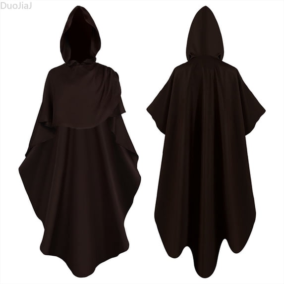 DuoJiaJ Adults Hooded Cape, Stand Collar Punk Style Cloak Brown Sizes S-L
