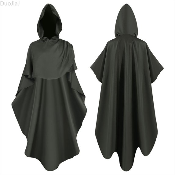 DuoJiaJ Adults Hooded Cape, Stand Collar Punk Style Cloak Green Sizes S-L